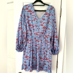 Blue floral puffy sleeve dress. Size M.